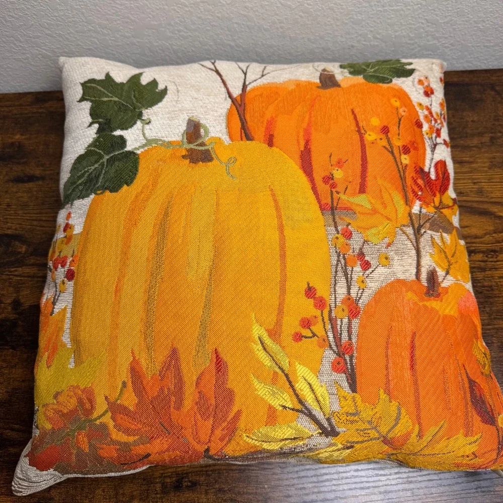Brentwood Originals October Harvest Pumpkin Throw Pillow 18 x 18 Autumn Decor